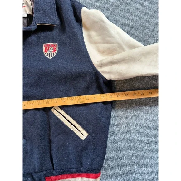 Vintage Nike US Soccer Varsity Jacket Mens Small Navy Blue Wool Leather Sleeves - Picture 13 of 16